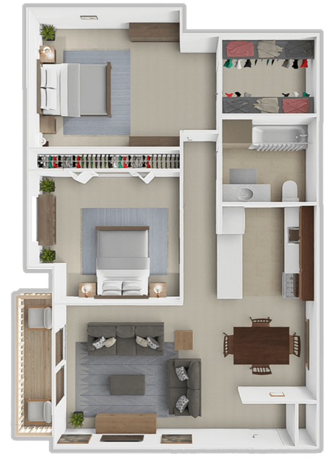Floor plan for 2 beds, 1 bath, 1000 sqft